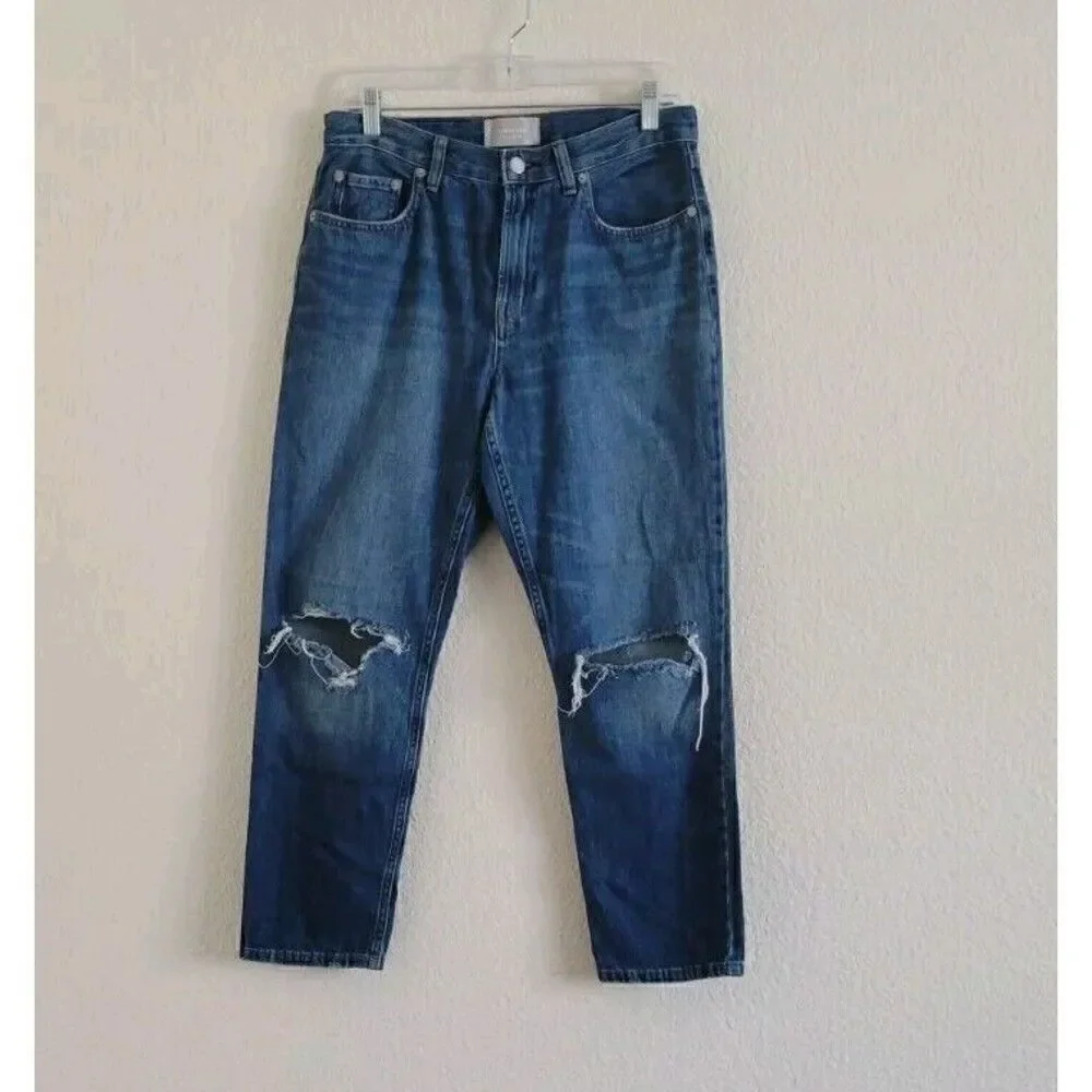 Everlane The Summer Jeans High Rise Cropped Distressed Medium Wash Size 29